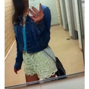 Sheer lace off white shorts